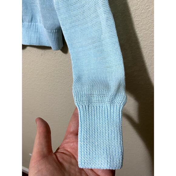 Madewell Sweater Women XXS Blue Long-Sleeve Crop Crew-Neck Sheer Open-Knit NWT - Picture 8 of 8